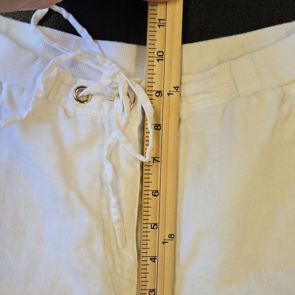 JM Collection Petite 6P White Linen Wide-Leg Pants Drawstring Waist & Pockets - Picture 9 of 12
